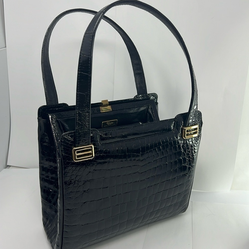 Large Structured Crocodile Shoulder Hand Bag - image 1
